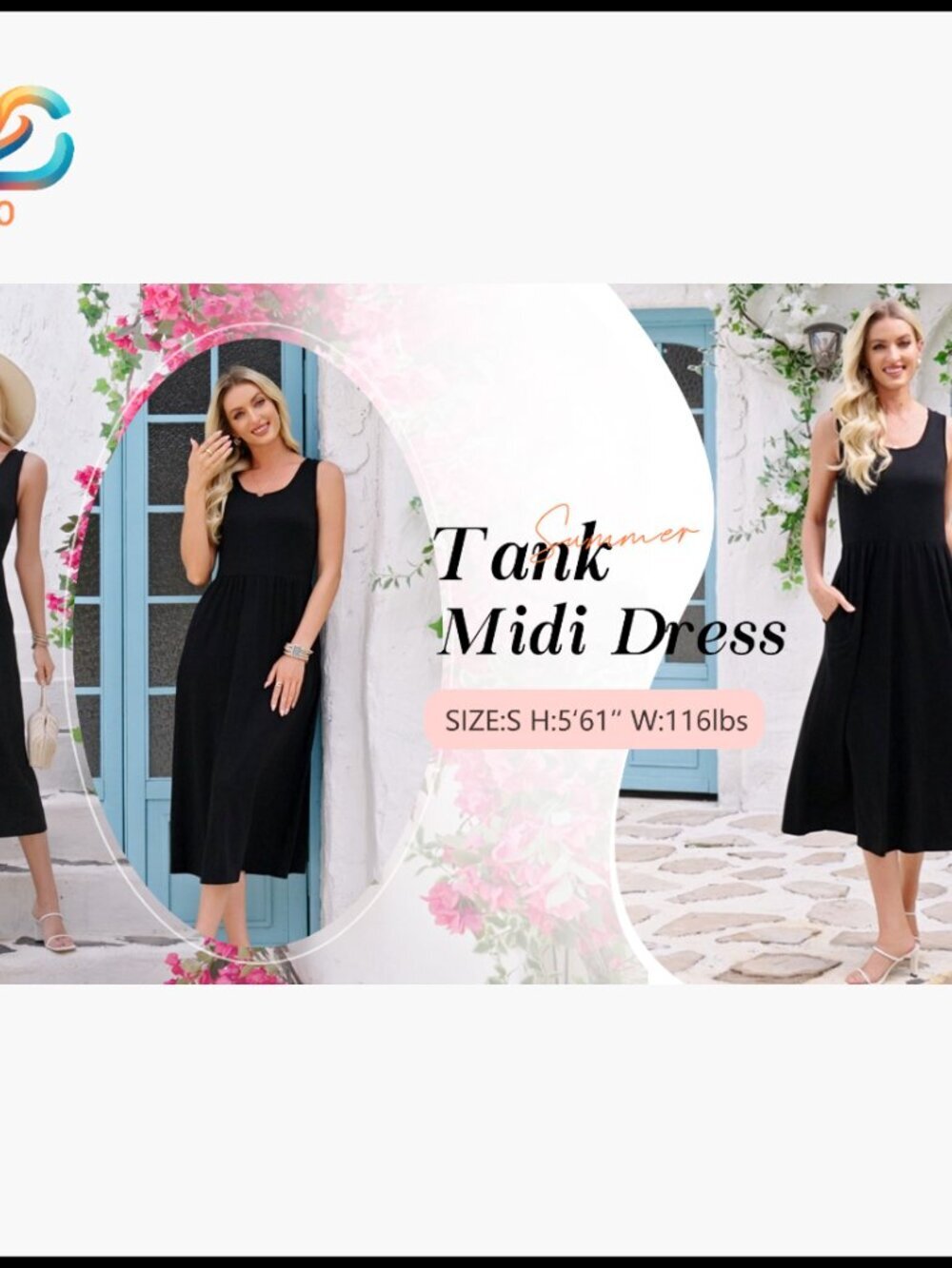 Flowy Midi Dress with Pockets, Casual Summer Vacation Sundress - Picture 7 of 7